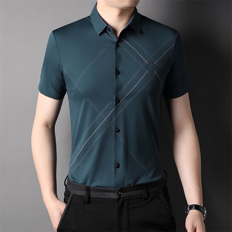 男装短袖衬衫2023夏季男士商务休闲免烫衬衣潮流宽松百搭纯色上衣，男装衬衫，电商B212（原钱塘6029）