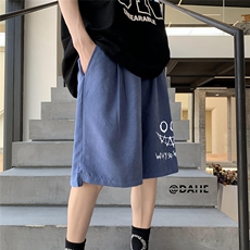 港风夏季新款宽松开衩桃皮绒五分休闲裤短裤男K6101P25控38，男装牛仔裤，电商A268A