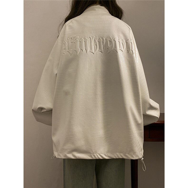 1美式鳄鱼纹钢印大码M-5XL面层：PU皮夹克女JK8749P90控128，女装短外套，星座226-2