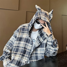 DJ209-P65美式复古长袖毛边下摆外穿青少年春秋格子标准潮，男装毛呢大衣，星座603-2