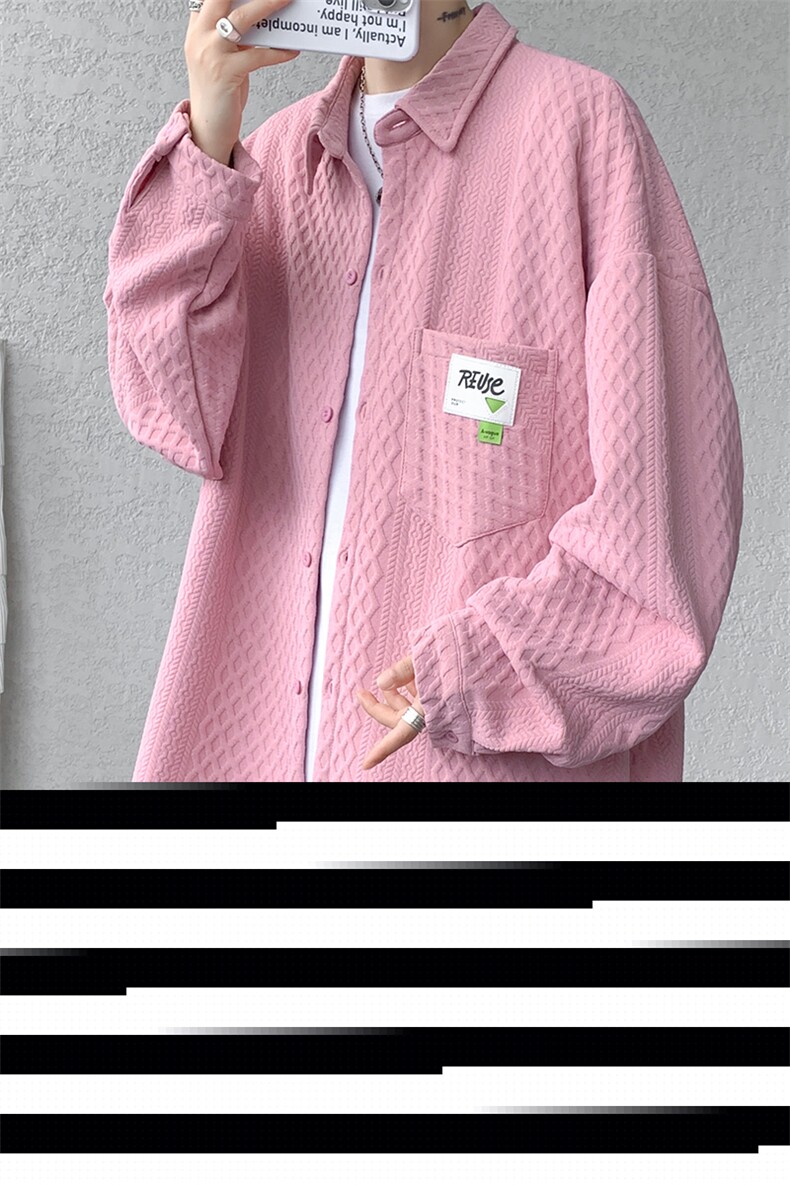 衬衫男秋季新款港风大码宽松提花长袖衬衣CS027-P45(现货）,男装衬衫,星座214-3