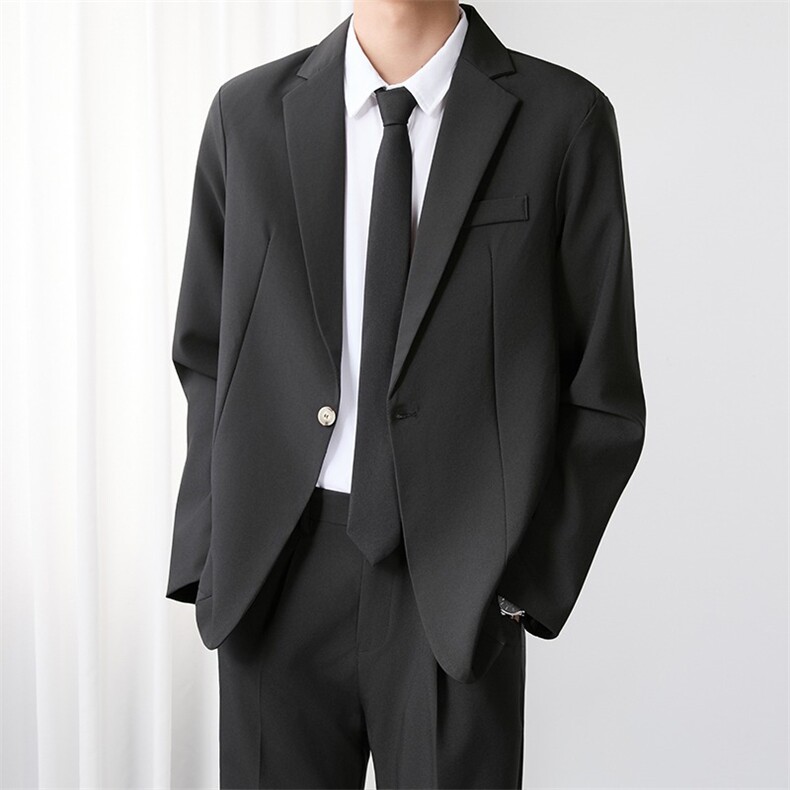 新中式黑色廓形西服夹克男春秋季潮高级感痞帅小众宽松西装外套图片