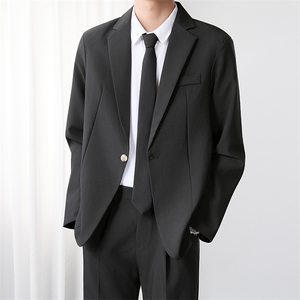 新中式黑色廓形西服夹克男春秋季潮高级感痞帅小众宽松西装外套图片
