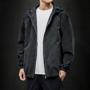 2021秋季新款日系黑墙大码男纯色连帽休闲夹克外套J6001-P55图片