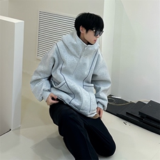 抖音得物高品质秋冬美式高街重磅结构辑明线纹理连帽卫衣外套W111，女装短外套，电商A486-1