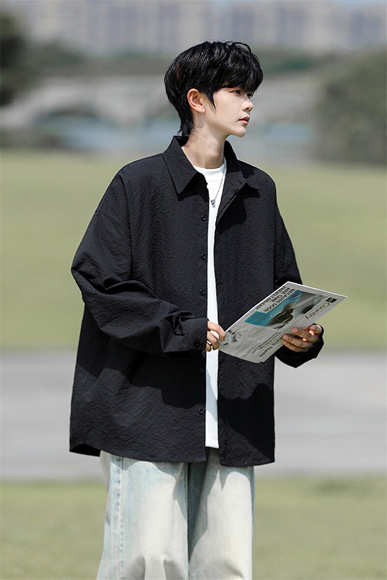 8XL-M泡泡纱盐缩肌理长袖衬衫男夏季冰丝外套防晒衬衣CS29007P40,男装衬衫,电商B312