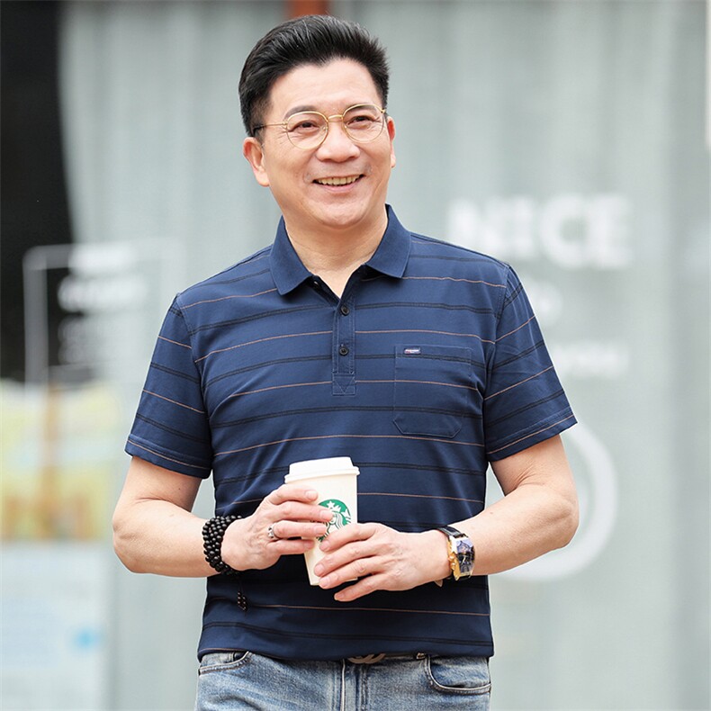 爸爸夏装短袖T恤冰丝棉中年男士薄款上衣中老年人男装透气POLO衫,男装T恤,电商B212（原钱塘6029）