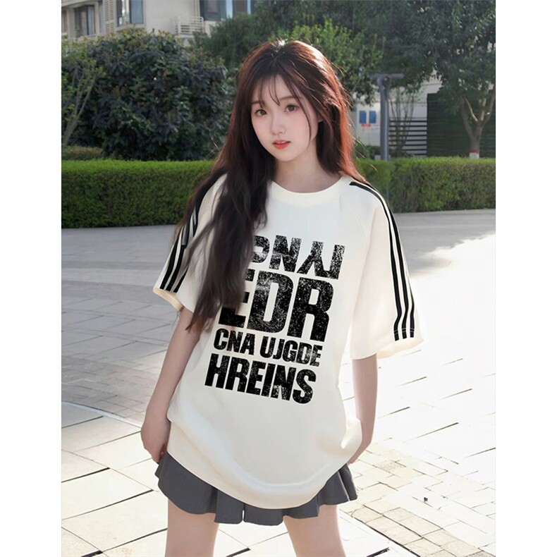 抖音得物高品质二开240克宽松纯棉美式潮牌三条杠织带短袖T恤图片