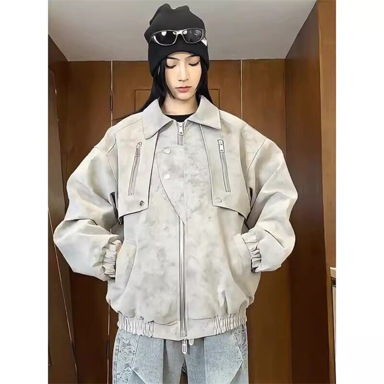 现货得物抖音品质皮夹克做旧复古情侣皮衣JK311P70,男装夹克,星座1904A