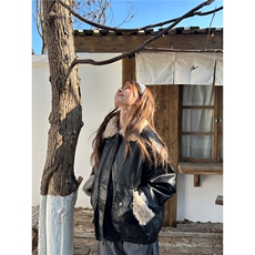美式复古夹棉加厚皮衣外套男女痞帅羊羔毛拼接皮棉服MF395-P65，男装皮衣，星座412-3