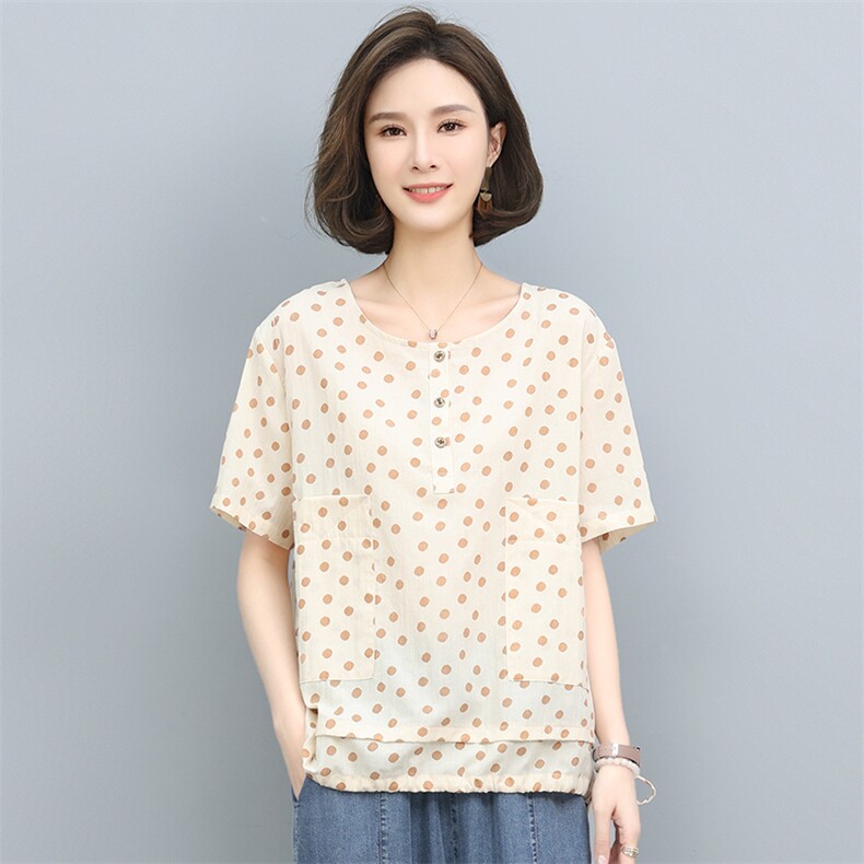 2022夏季新款舒适透气圆点宽松短袖衬衫,女装衬衫,悦见她