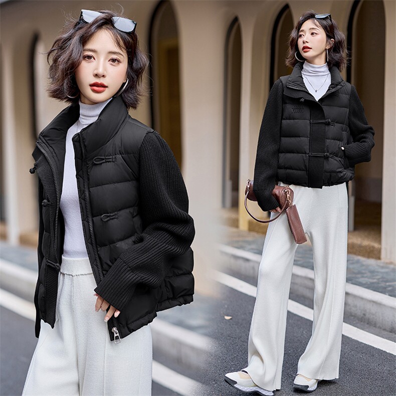 新款拼接羽绒服外套白鸭绒2024年冬季短款长袖羽绒服,女装羽绒服,橙子家