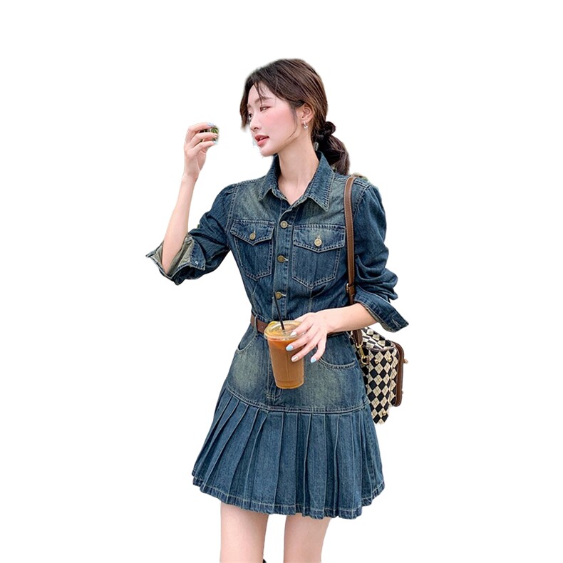现货2025秋季新款韩系牛仔连衣裙2C057-8125-P145-K218,女装连衣裙,2C057
