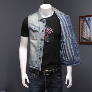 钱塘大厦5027/MJ68031-P135 春季新品佛系浅色修身牛仔背心马甲男图片