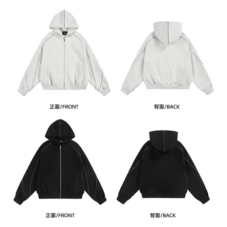 重磅全棉380克连帽拼接开衫卫衣撞色短宽拉链外套男装AH917-特P50,女装短外套,星座610B-1