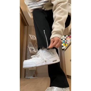 美式高街牛仔裤男高个子穿搭潮流裤子cleanfit侧边拉链直筒微喇裤图片