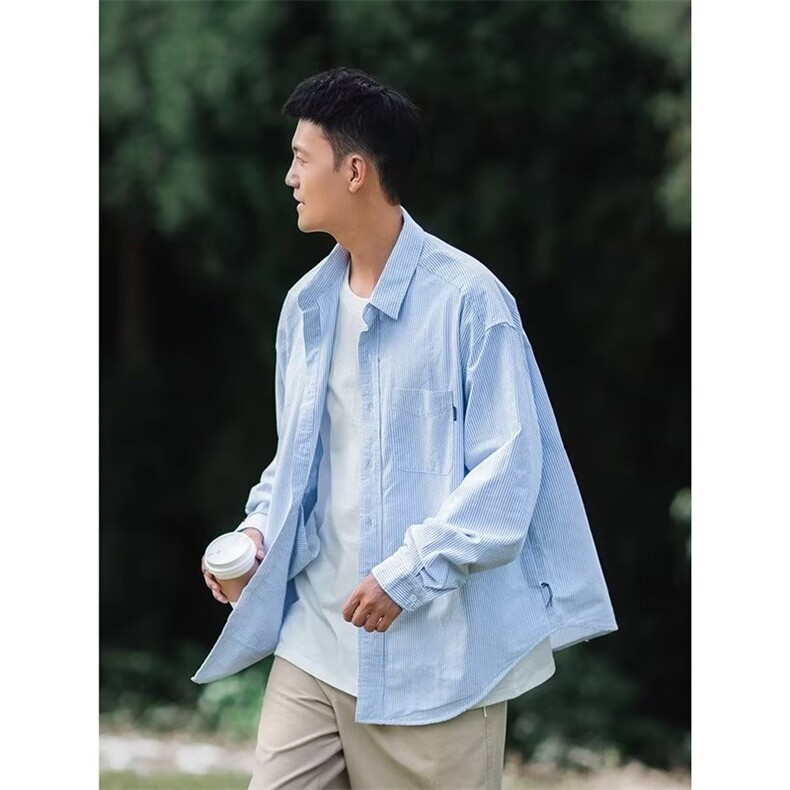 ins2025秋季新款日系条纹长袖衬衫cityboy宽松廓形外套青春休闲男,男装衬衫,星座506A