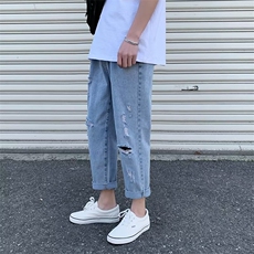 破洞牛仔裤男韩版潮流高街帅气2024夏季新款ins长裤RK1625-P39，男装牛仔裤，星座412-3