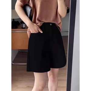 白色短裤女高腰显瘦亚麻阔腿裤夏季薄款大码胖mm直筒宽松棉麻短裤图片