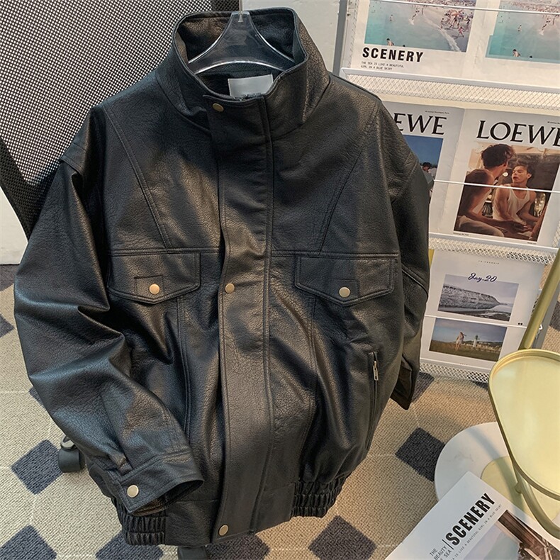 美式高街皮衣男士韩版潮流宽松百搭帅气2024秋冬ins上衣W6066-P71,男装皮衣,星座412-3