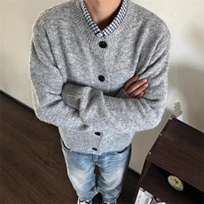 Cleanfit复古百搭松弛感圆领开衫毛衣慵懒风软糯亨利领毛衣外套冬，男装针织衫/毛衣，星座813-2