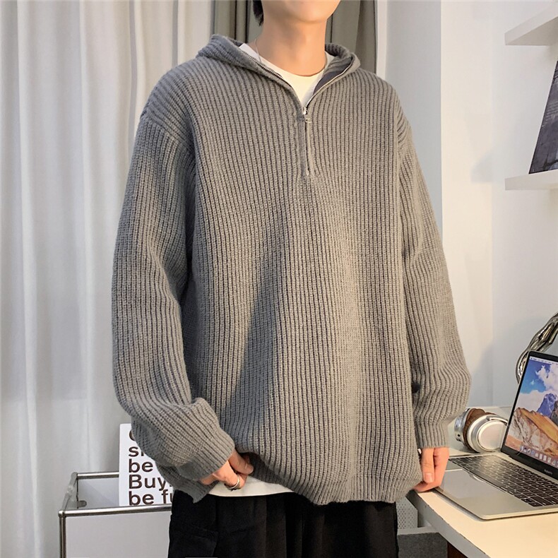 宽松型套头秋季休闲长袖带帽半拉链连帽毛衣男常规青少年3115-P58图片