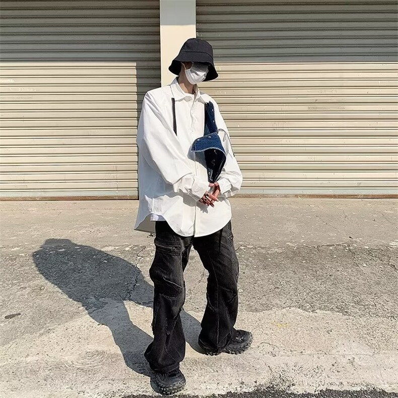 2023港风文艺撞色长袖衬衫男春秋宽松潮流衬衣,男装衬衫,星座716-4