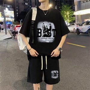 ！2023夏季新款男士百搭华夫格套装潮流学生一套HTZ31P50图片