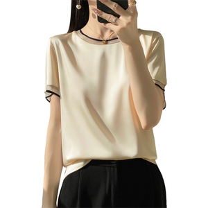 短袖女潮ins潮上衣服2024年夏季简约套头图片