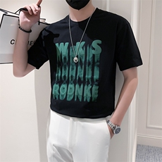 2023款夏季轻熟风T恤休闲圆领时尚痞帅发泡印花短袖T2309-P45，男装T恤，电商A413