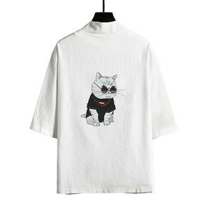 HF59044-P40风汉服男开衫外套七分袖道袍 网格挂拍图片