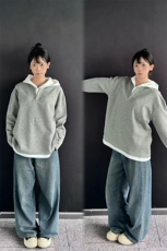 【网图】假两件连帽纽扣卫衣日系休闲宽松ins风潮牌外套HY709TP48，女装短外套，电商A102B