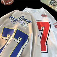 美式复古77号长袖卫衣男款春秋季外套潮情侣装球衣WYE07P40，女装短外套，星座1013-5