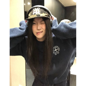复古旗帜字母提花毛衣男女慵懒风百搭宽松情侣针织衫 MY9603图片