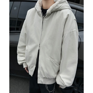 加绒连帽棉衣外套男冬时尚保暖工装水洗座山雕毛棉袄MA8158 P95图片