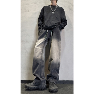 k1097-p55-控78 M-5XL 现货oversize cleanfit风黄泥牛仔裤破洞图片