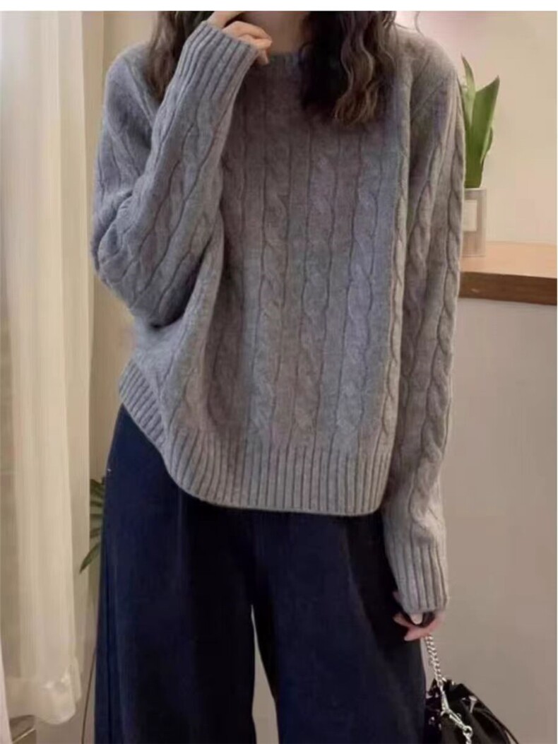 2025年秋季时尚百搭通勤简约休闲圆领麻花羊毛衫，女装羊毛衫，秋虹羊绒