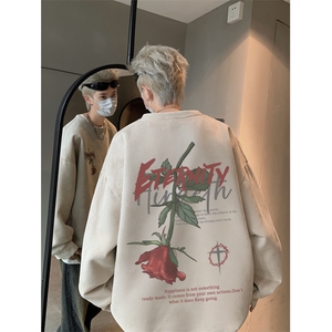 抖音得物高品质玫瑰印花麂皮绒宽松圆领卫衣wyjp5003-特p35控69图片