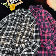 控价59港风格子衬衫宽松外套男女衬衣百搭格子外套CS2417P35，男装衬衫，电商A128