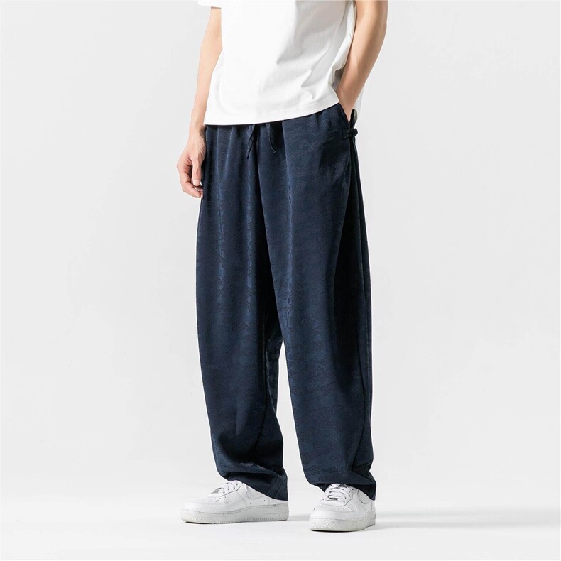 夏新款原创风潮人丝提花宽松休闲长裤阔腿裤休闲裤D559/P55，男装休闲裤，星座206-1