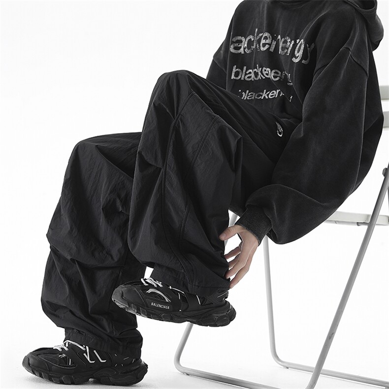 美式褶皱加绒伞兵弯刀宽松直筒运动休闲裤XZ225-3-CK11-P65控89,男装休闲裤,星座225-3