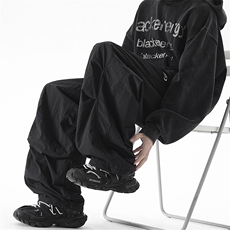 美式褶皱加绒伞兵弯刀宽松直筒运动休闲裤XZ225-3-CK11-P65控89，男装休闲裤，星座225-3