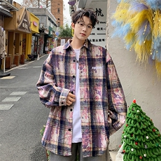 衬衫男秋季新款港风宽松大码扎染长袖衬衣CS3098-特P30，男装衬衫，星座214-3
