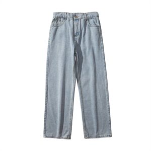 牛仔裤潮流宽松纯色简约直筒裤港风休闲帅气拖地裤子K601P50控68图片