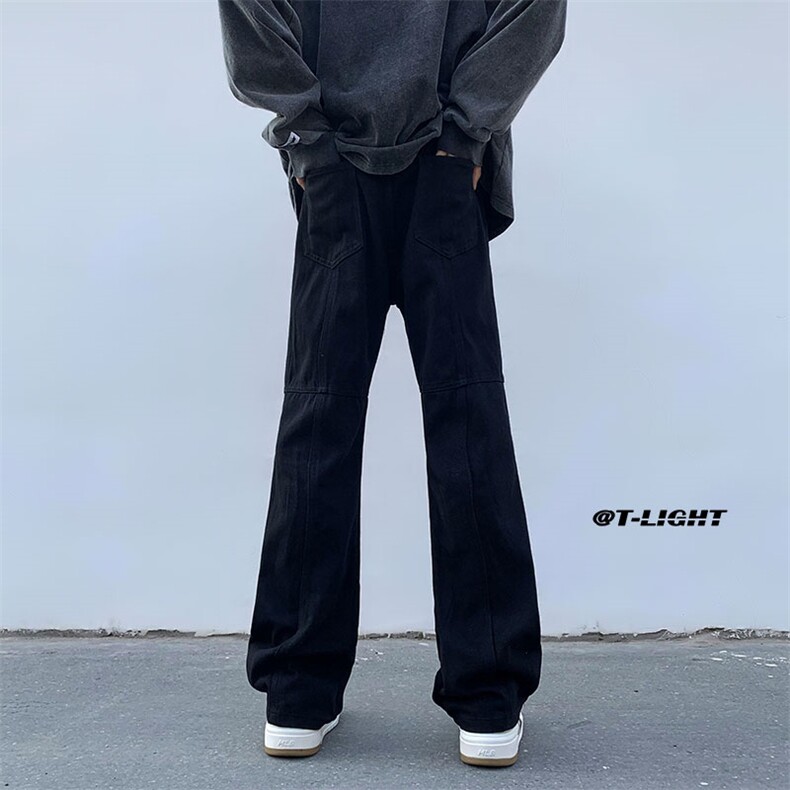 美式ins高街牛仔裤小众百搭微喇铆钉纽扣拼接牛仔裤K2301-P65控88,男装牛仔裤,电商A062