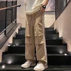 直播数据款春季新款撞色侧条纹伞兵裤宽松直筒休闲裤K501-P32，男装休闲裤，星座914-3