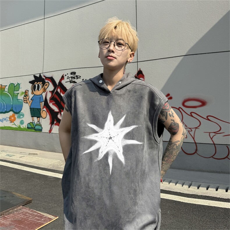 麂皮绒连帽背心坎肩男T恤美式港风JLB439-P30控48,男装背心/马甲,电商B370