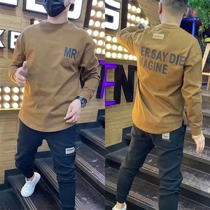 2025秋季新款长袖T恤男纯色细节圆领上衣宽松内搭简约打底衫图片