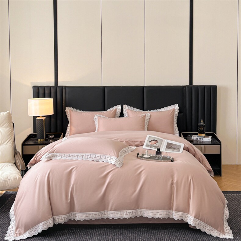 新款蕾丝边超细旦磨毛全棉四件套，床品套件，一起卖家纺