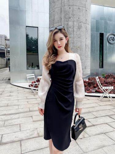 显瘦褶皱连衣裙,女装连衣裙,艾丹迪蔓